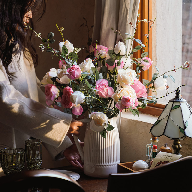 假花仿真花玫瑰花客厅电视柜摆设餐桌装饰室内插花艺摆件绢花原创,家居饰品,仿真花/假花,淘宝优惠券,粉丝福利购,淘宝优惠卷