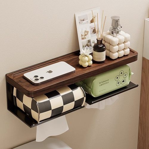 胡桃木卫生间厕纸盒浴室厕所卷纸架洗手置物架免打孔卫生纸手纸盒