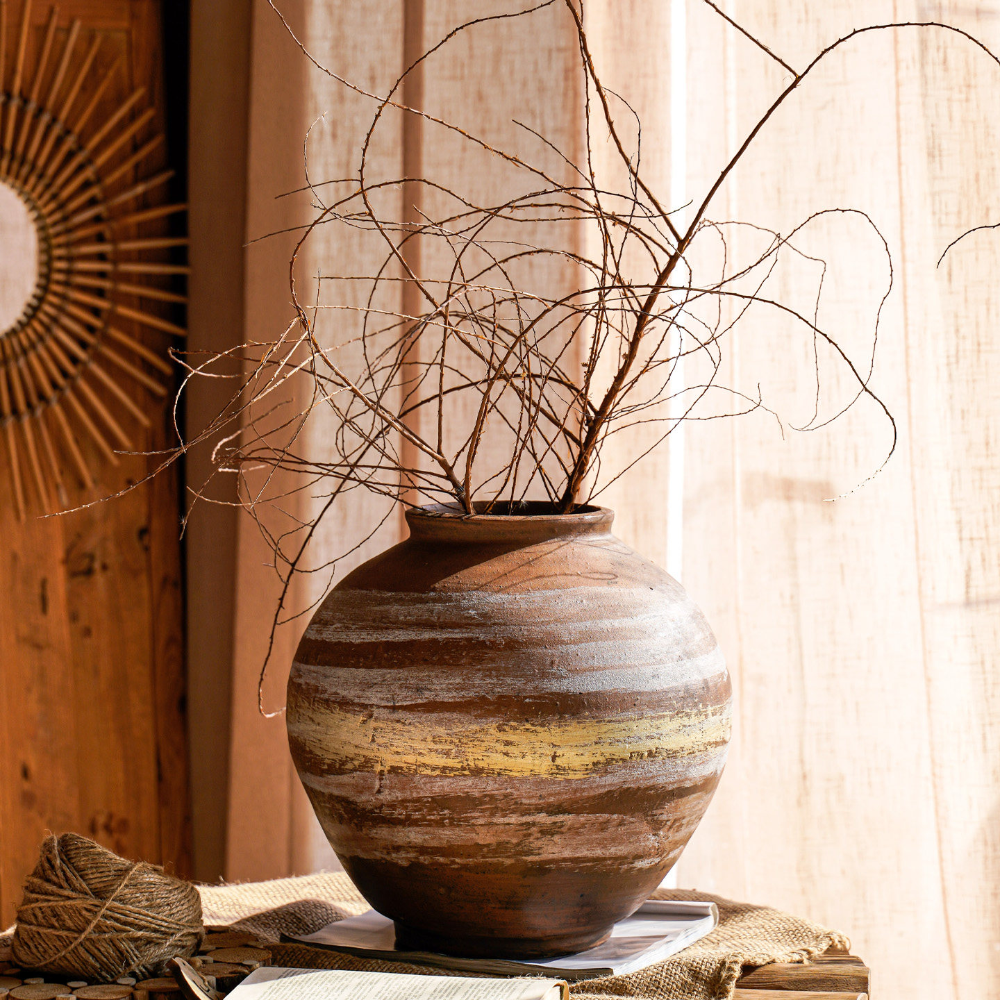 花瓶复古大肚中式高级感中古陶瓷粗陶摆件侘寂风陶罐插花干花花盆,家居饰品,花瓶,淘宝优惠券,粉丝福利购,淘宝优惠卷