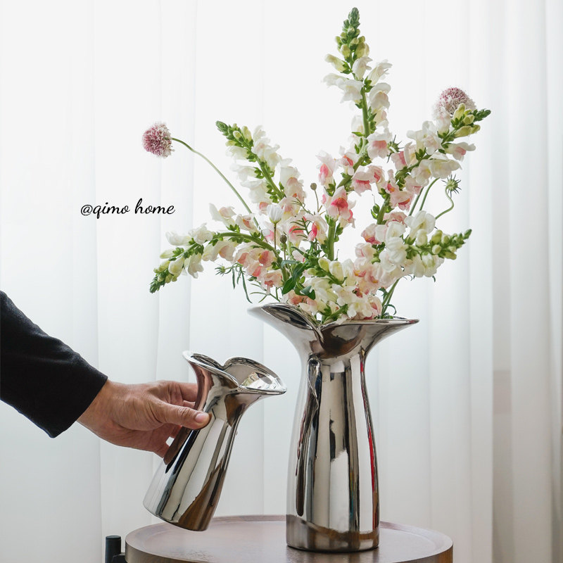 北欧轻奢高档银色软装饰品客厅高级感插花陶瓷花瓶客厅餐桌摆件,家居饰品,花瓶,淘宝优惠券,粉丝福利购,淘宝优惠卷