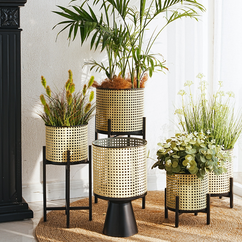 创意仿藤编铁艺花架室内落地盆栽