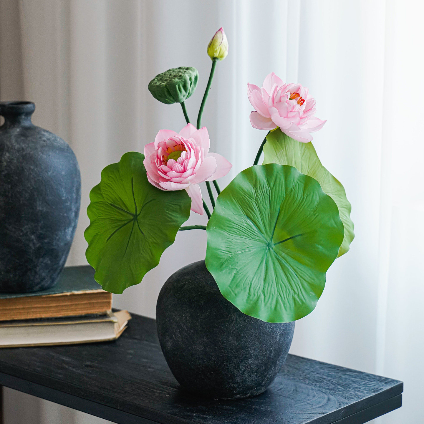 荷花仿真花手感荷叶莲蓬客厅花艺摆设插花供佛假花摆件装饰花道具