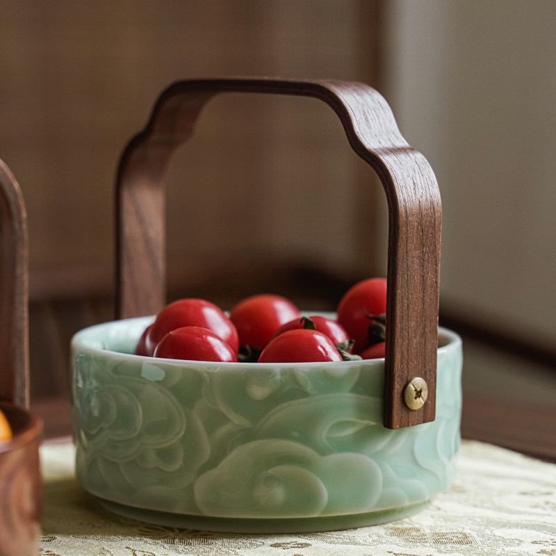 中式陶瓷水果盘小号精致手提篮家用客厅零食干果摆放盘茶点点心盘,家居饰品,果盘/果篓,淘宝优惠券,粉丝福利购,淘宝优惠卷