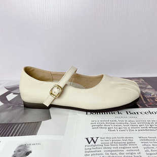 SW兽王法式玛丽珍羊皮女鞋2024秋新款平底舒适浅口豆豆鞋女单鞋