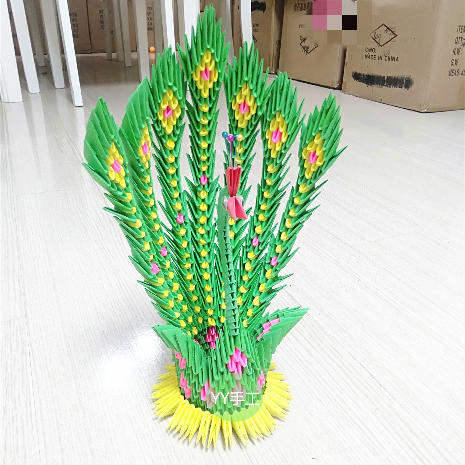 三角插折纸儿童手工制作折纸材料包益智创意diy半成品立体孔雀