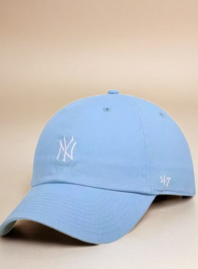 47brand天蓝色棒球帽NY纽约洋基水洗软顶鸭舌帽队休闲防晒遮阳帽