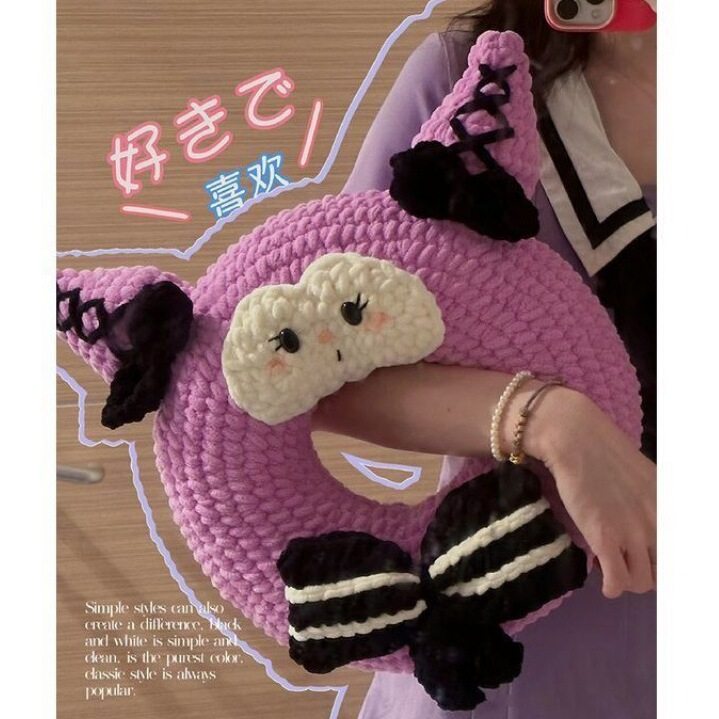 甜甜圈钩织材料包手工钩针diy材料包粗毛线编织可爱甜甜圈抱枕