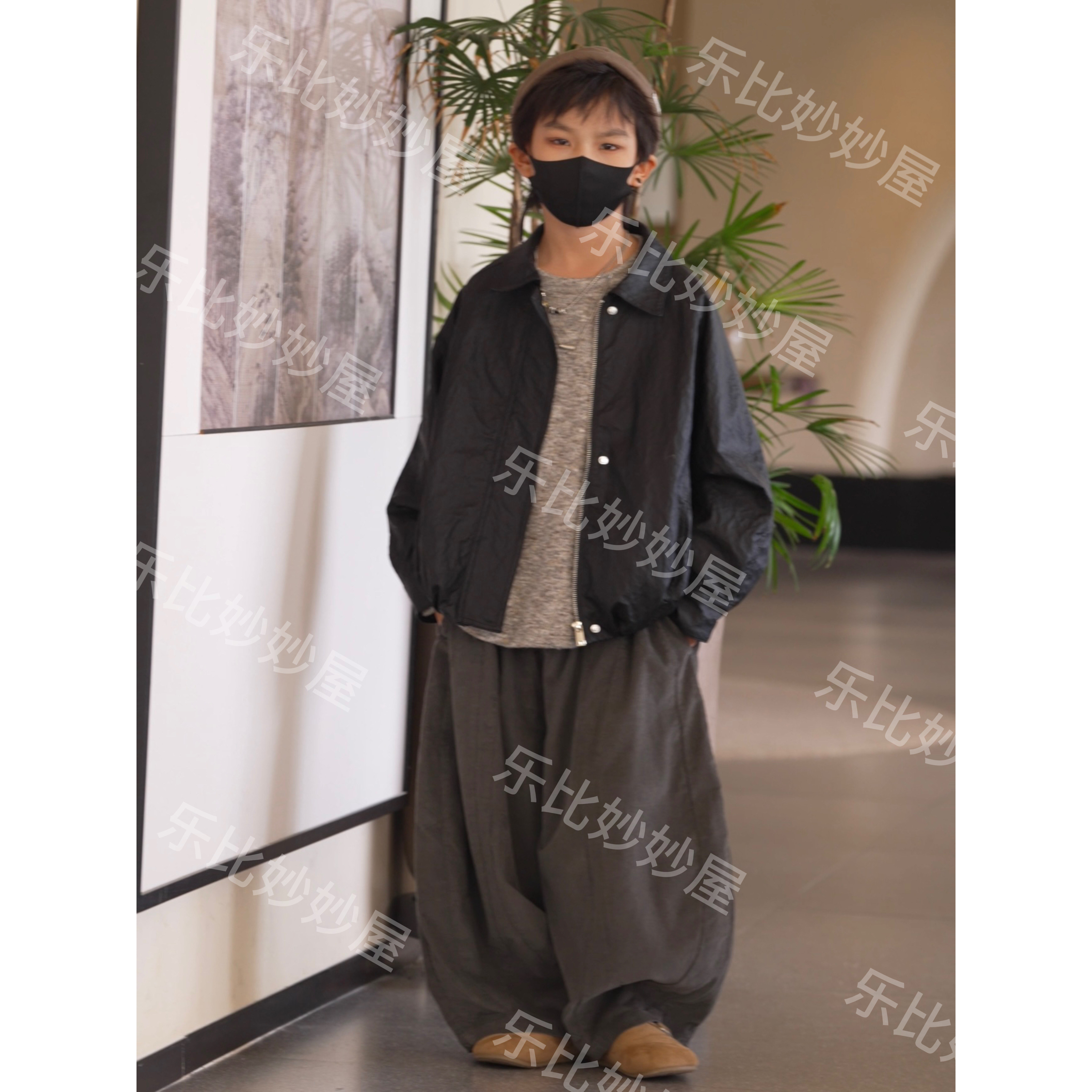 刘刘妈&26年新款男童秋季简约纯色立领皮衣宽松休闲百搭外套