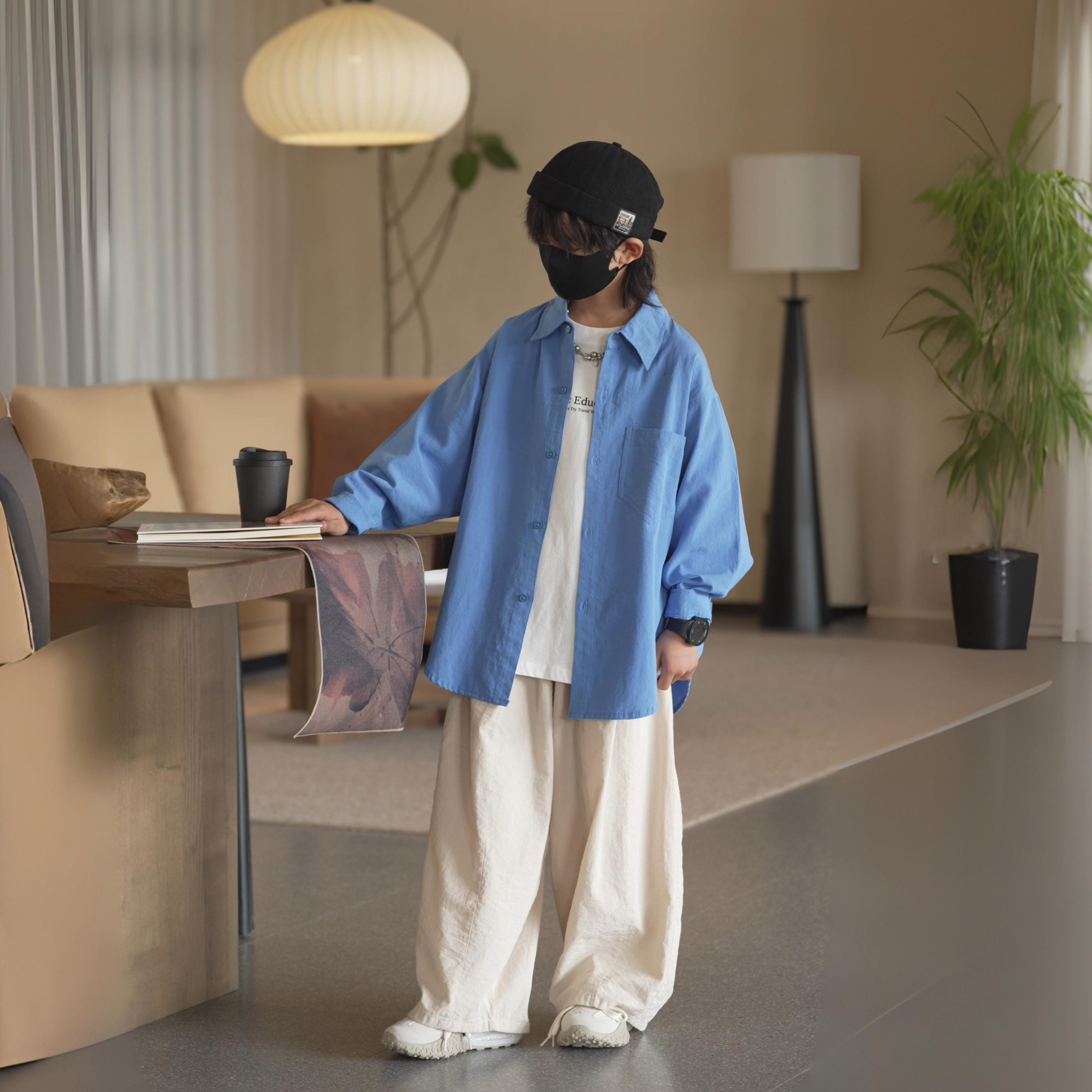 2025春秋新款衬衫时尚裤子休闲百搭纯色简约宽松套装,童装/婴儿装/亲子装,衬衫,淘宝优惠券,粉丝福利购,淘宝优惠卷