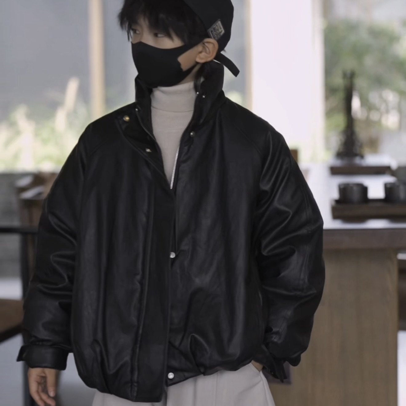 亲子装冬季皮衣新款童装棉服韩系高领加厚外套