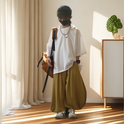 【刘刘妈】2025新款中大童T恤韩版宽松五分袖垂感夏季套装