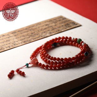 千翠坊天然南红手链 108颗满色南红玛瑙手串修持两用念珠项链官方