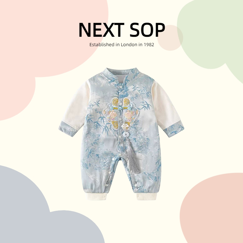 英国NEXT满月百天周岁唐装爬爬服