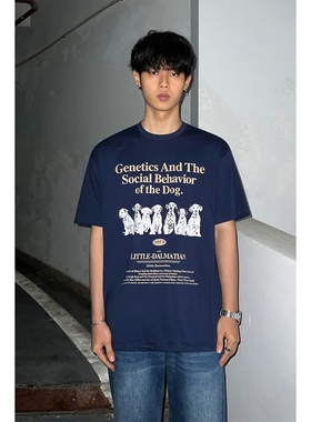 韩版字母斑点狗印花宽松短袖t恤男女时尚潮流百搭半袖打底衫上衣