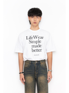 韩版ins复古简约字母印花短袖T恤男女时尚潮流情侣潮牌休闲打底衫