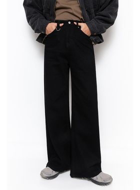 韩版宽松直筒高腰牛仔裤男女时尚休闲长裤子复古拖地裤潮流阔腿裤