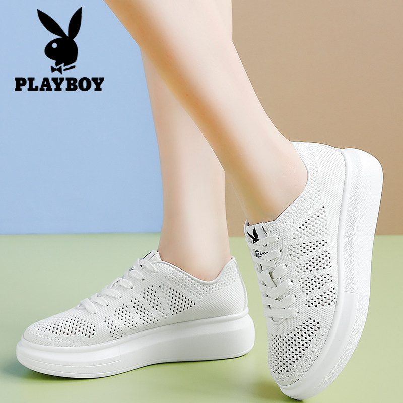 花花公子女鞋透气小白鞋韩版百搭增高镂空网面鞋轻便运动休闲鞋
