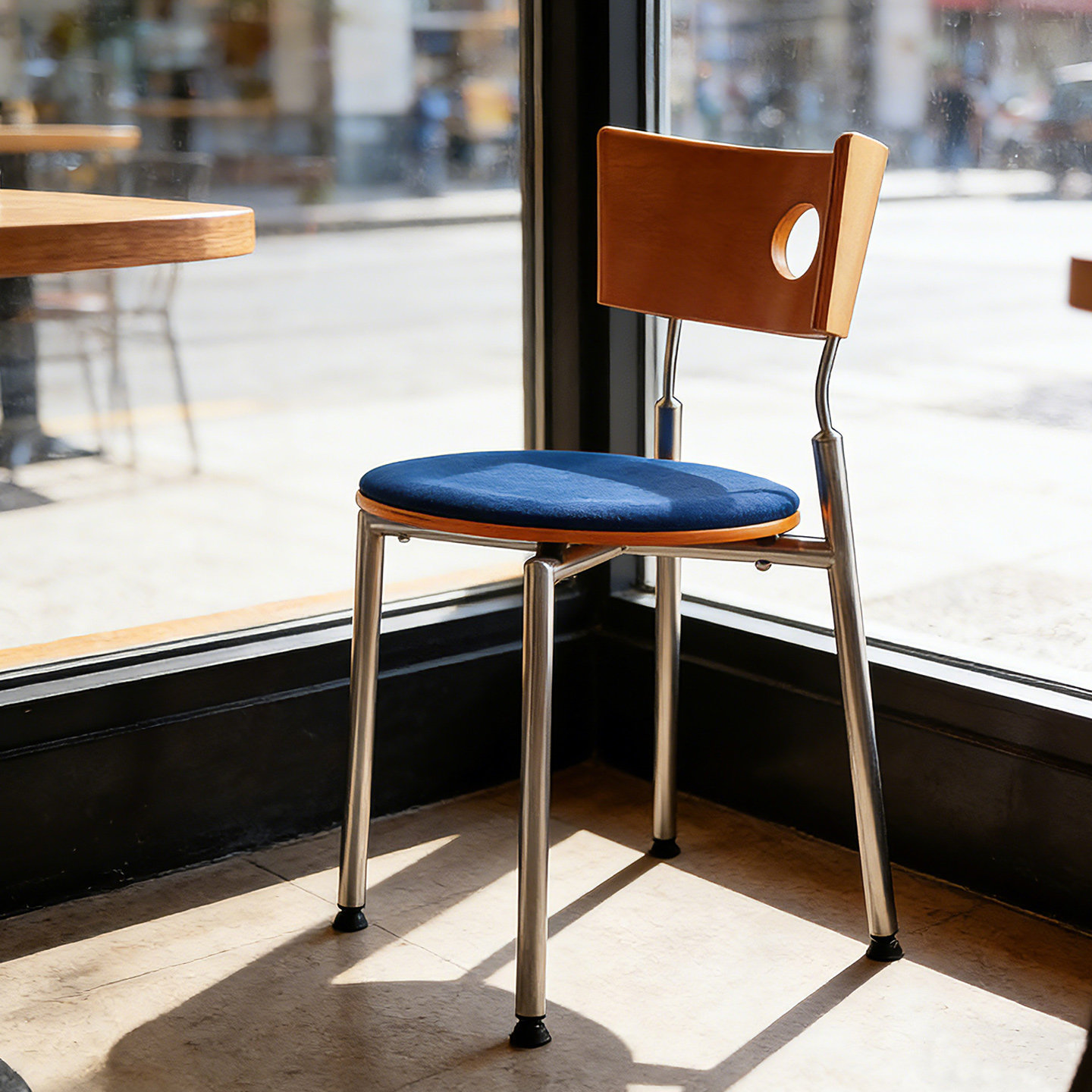 可叠放复古餐椅不锈钢实木靠背家用小户型中古包豪斯风设计师椅子,住宅家具,餐椅,淘宝优惠券,粉丝福利购,淘宝优惠卷