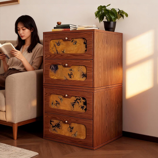 中古风卡门柜卧室床头柜实木斗柜香云纱落地柜自由组合柜客厅边柜