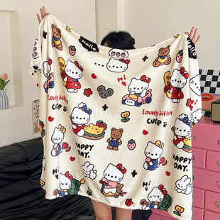 ins卡通kt猫双面牛奶绒毯子可爱少女心毛毯学生空调毯沙发午睡毯