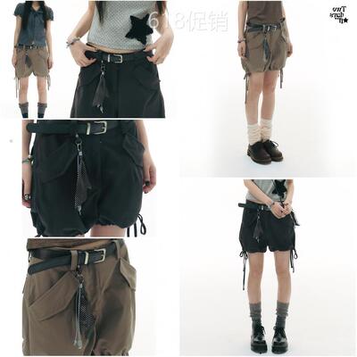 Twodaysoff双休日韩系千禧风休闲工作服抽绳花苞短裤女五分夏季热