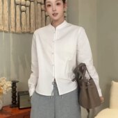 设计感小众宽松百搭洋气长袖 新款 衬衣 女2026春季 韩系立领钉珠衬衫