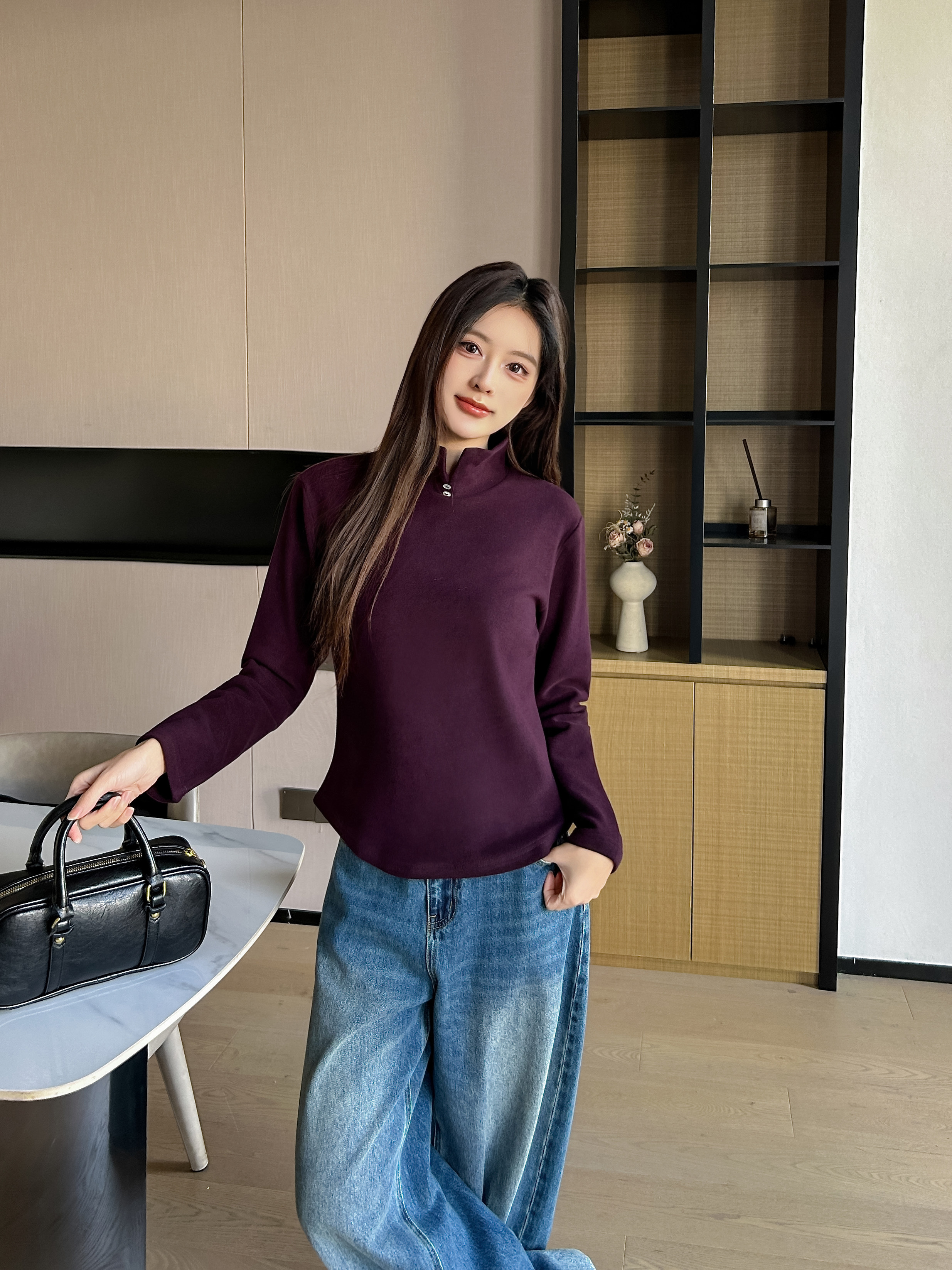 2025秋冬新款半高领针织衫女修身显瘦内搭打底德绒长袖上衣华绒