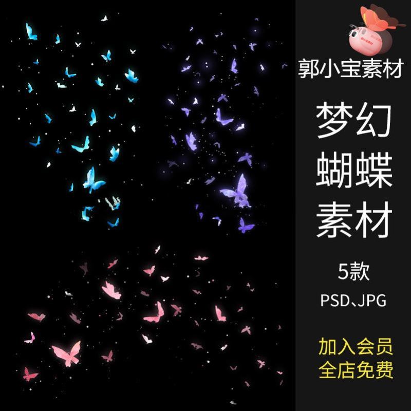 梦幻蝴蝶飞舞写真照片儿童摄影后期影楼修图氛围PSD素材设计模板图片