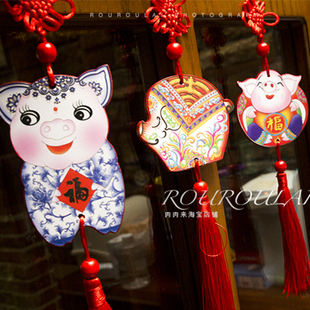 生肖猪挂饰 木牌民俗吉祥画 彩印双面 新年新春祥瑞猪年装饰挂件