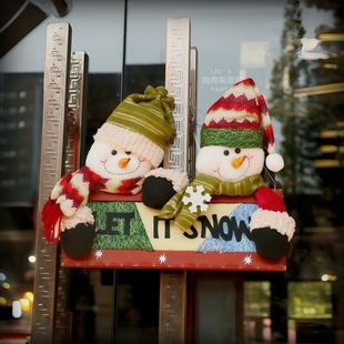 圣诞节雪人迎宾木挂牌藤圈装 饰商场美陈咖啡厅面包店铺壁挂饰藤环