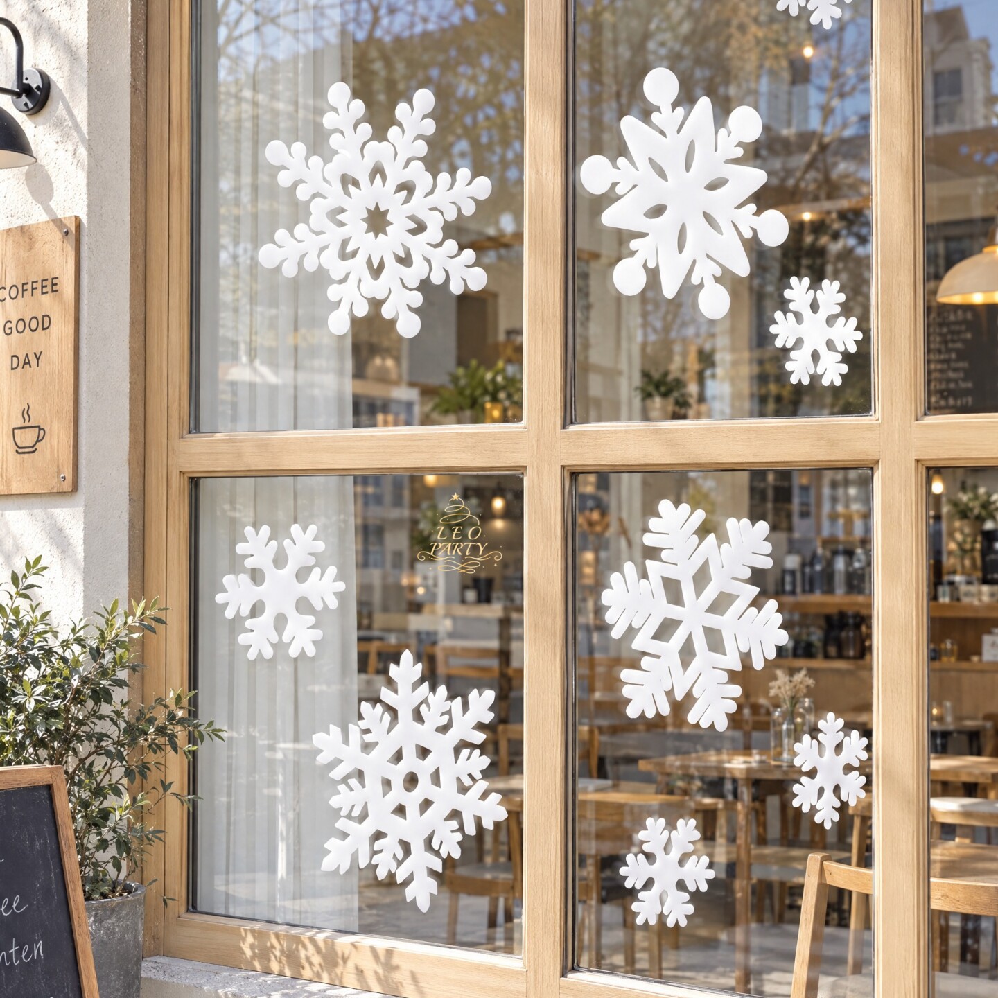 雪花片玻璃橱窗咖啡厅西餐厅面包店铺商场圣诞节装饰美陈布置耶诞