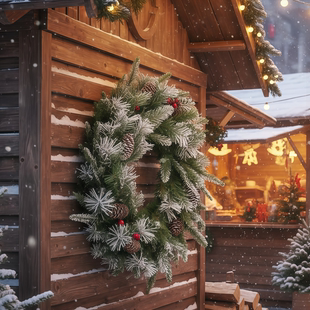 圣诞节花环藤圈耶诞积雪藤环挂件挂饰商场美陈咖啡厅面包店铺装 饰