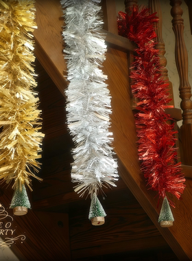 B圣诞节加粗彩条毛条新年草耶诞节金色银色红色咖啡面包店铺装饰