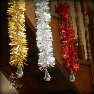 B圣诞节加粗彩条毛条新年草耶诞节金色银色红色咖啡面包店铺装 饰