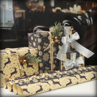 B复古蓝色系圣诞节包装 纸加厚礼物牛皮纸彩纸蓝色系雪花DIY手工纸