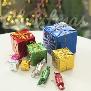 圣诞节小礼包装 饰配件圣诞树挂饰配件 饰耶诞节亮彩小礼物盒挂件装