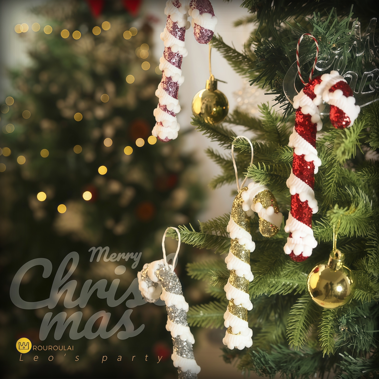 闪亮圣诞节棒棒糖挂饰拐杖棒挂件