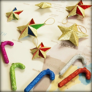 XMAS圣诞节耶诞节炫彩五角星糖棒小挂件圣诞树装 饰吊饰挂饰圣诞球