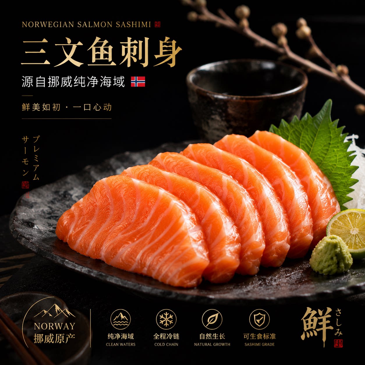 三文鱼挪威冰鲜刺身生鱼片图片