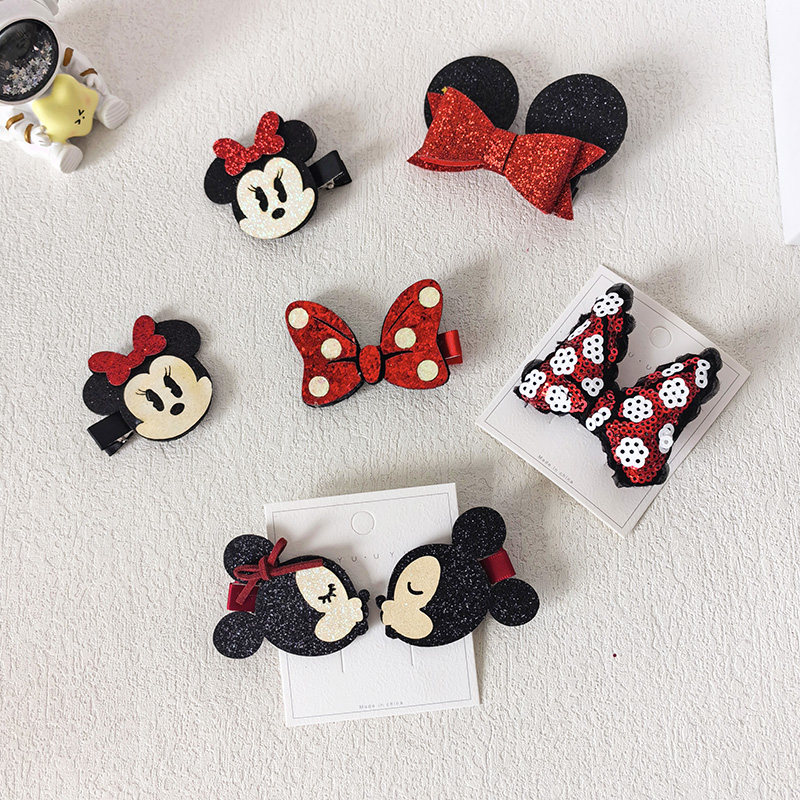 闪闪红色米妮蝴蝶结发夹kiss米奇对夹游乐园拍照打卡头饰儿童可爱
