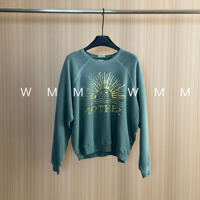 WMM做旧水洗米白绿色卫衣插肩设计女秋季新款百搭宽松韩系气质