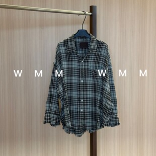 WMM春秋13新款复古港风女休闲薄款POLO领格子长袖衬衫通勤显瘦韩
