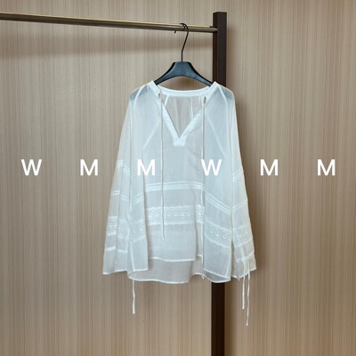 WMM新款法式复古风宽松百搭女士长袖蕾丝拼接衬衫