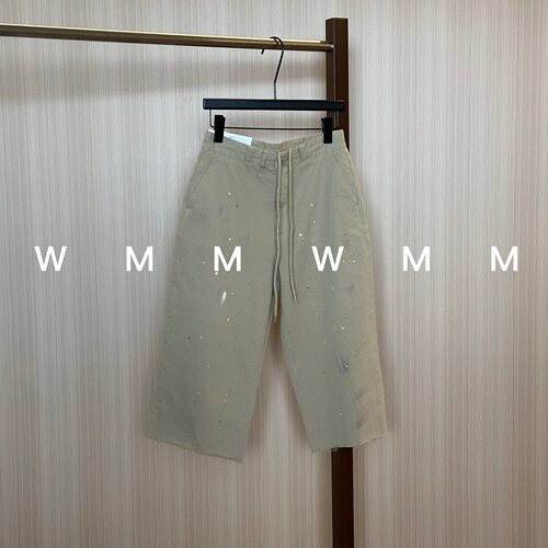 WMM卡其油漆点七分磨毛边阔腿裤女新款休闲百搭韩时尚舒适显瘦