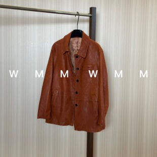 WMM橘色复古翻领拉链皮衣外套女春秋新款 休闲简约舒适韩 百搭时尚