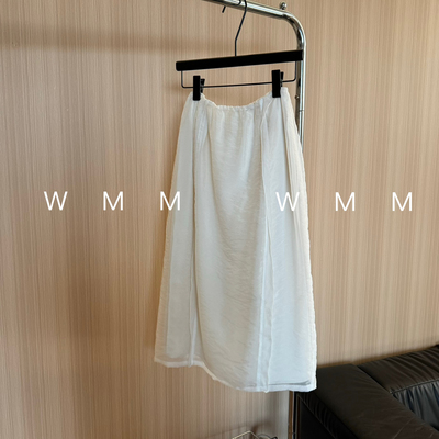 WMM郁金香松紧半身裙复古优雅气质欧根纱白色A字裙韩系设计简约女