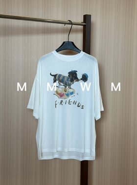 WMM老友腊肠狗印花宽松慵懒长袖T恤女百搭时尚舒适简约透气上衣
