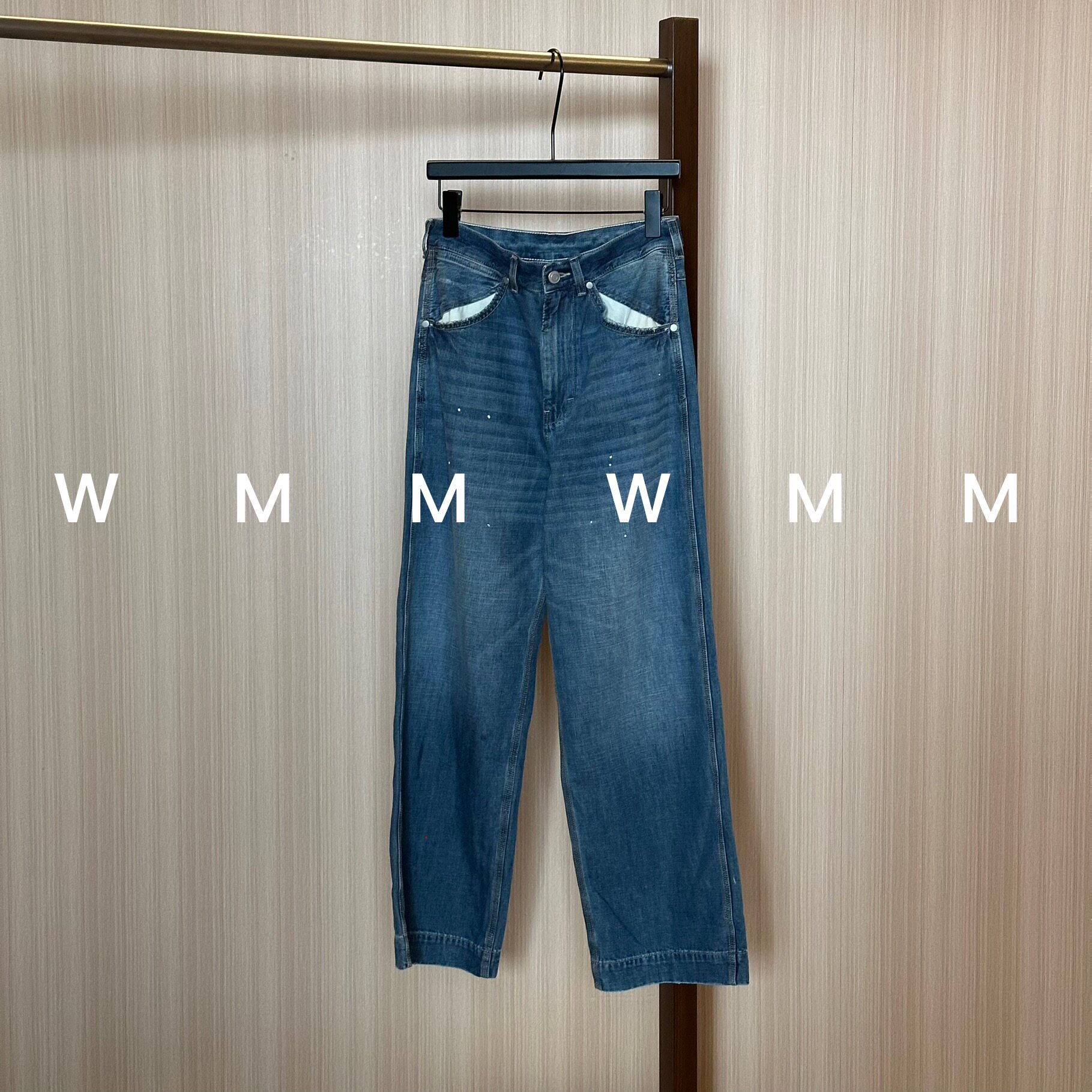 WMM软软墨点蓝色牛仔阔腿裤女休闲百搭韩时尚气质舒适显瘦裤子
