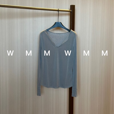 WMM桃心设计感V领长袖T恤女新款休闲百搭韩时尚舒适显瘦慵懒上衣
