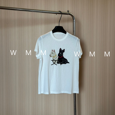 WMM杰克罗素小狗图案印花短袖T恤女士百搭时尚小版型短款夏季新款